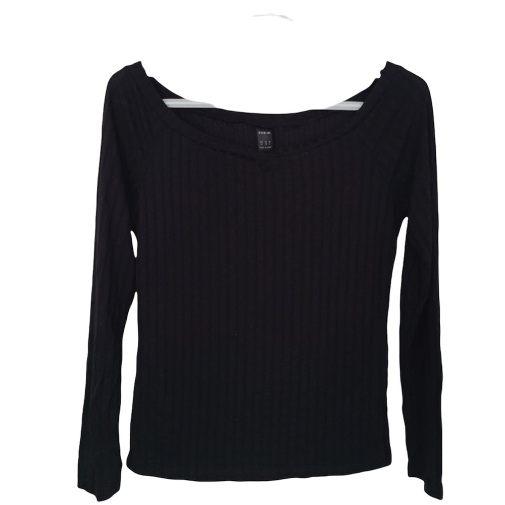 SHEIN | Long Sleeve Ribbed Black Tee - Picture 2 of 2